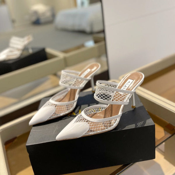 alaia mule 85 fishnet cuore bianco pelle di agnello