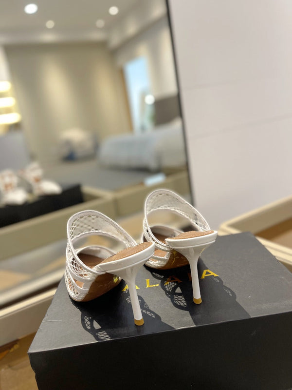 alaia mule 85 fishnet cuore bianco pelle di agnello