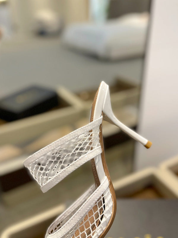 alaia mule 85 fishnet cuore bianco pelle di agnello