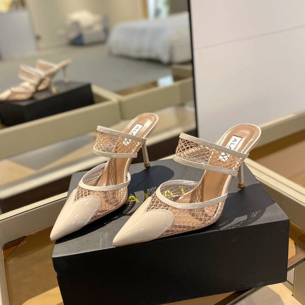 alaia mule 85 fishnet cream heart pelle di agnello