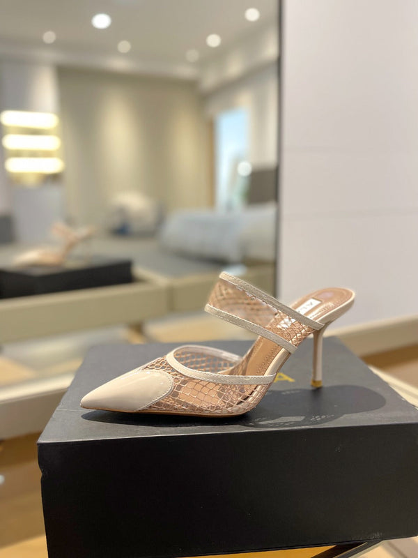 alaia mule 85 fishnet cream heart pelle di agnello