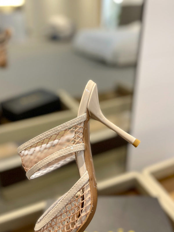 alaia mule 85 fishnet cream heart pelle di agnello