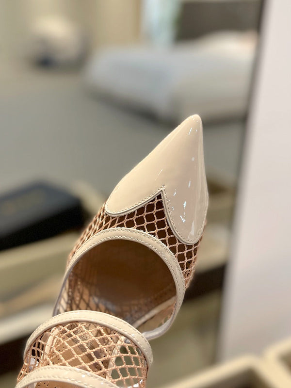 alaia mule 85 fishnet cream heart pelle di agnello