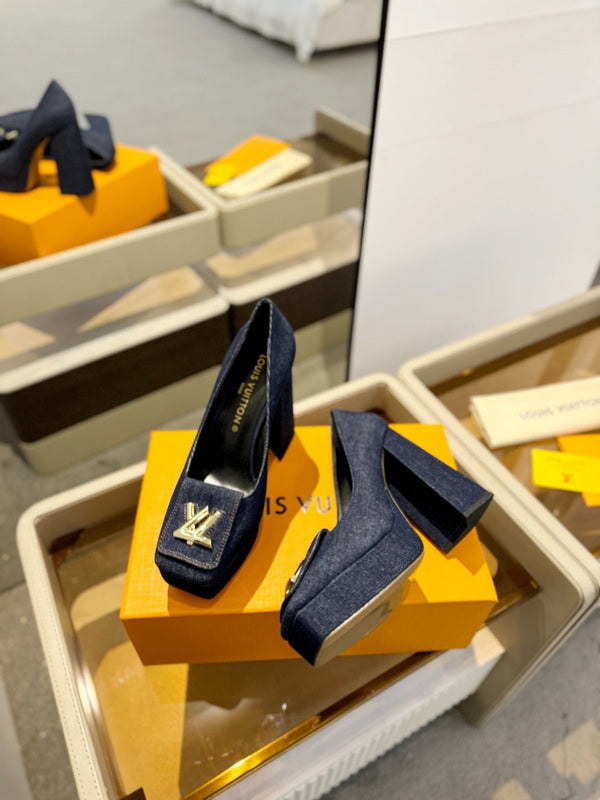 LV Shake Pump 120mm Dark Blue Fabric Denim