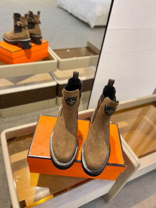 Stivaletto LV Beaubourg 50mm in pelle scamosciata marrone gialla