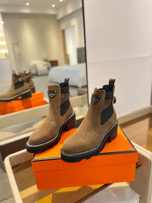 Stivaletto LV Beaubourg 50mm in pelle scamosciata marrone gialla