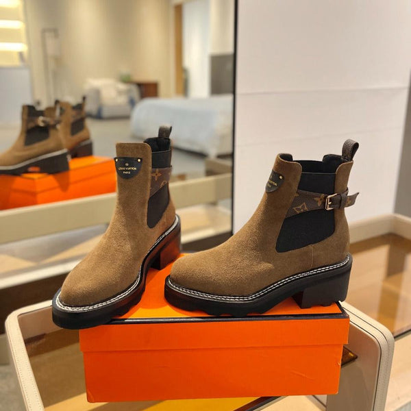 LV Beaubourg Ankle Boot 100mm Brown Yellow Suede