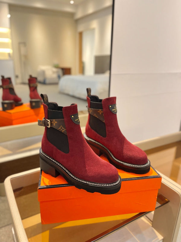 LV Beaubourg Ankle Boot 100mm Red Suede