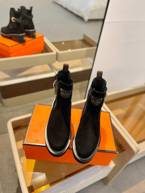 LV Beaubourg Ankle Boot 100mm Black Suede