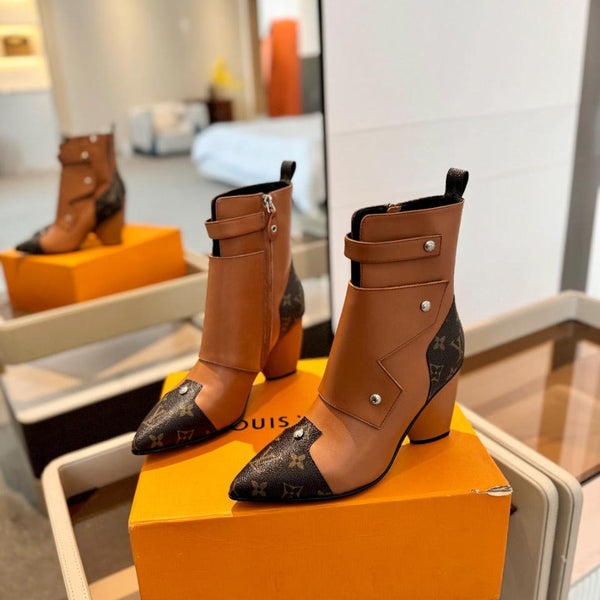 Stivaletto LV Trinity 75mm in pelle di vitello monogrammata arancione marrone