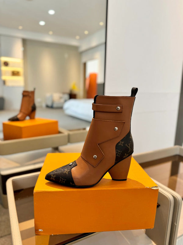 Stivaletto LV Trinity 75mm in pelle di vitello monogrammata arancione marrone