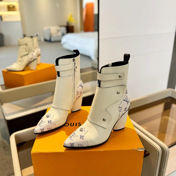 Stivaletto LV Trinity 75mm in pelle di vitello monogrammata bianca