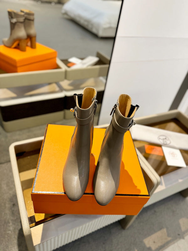 Stivaletto HM Saint Germain 85mm Beige Marrone Chiaro Pelle di Vacchetta 961649