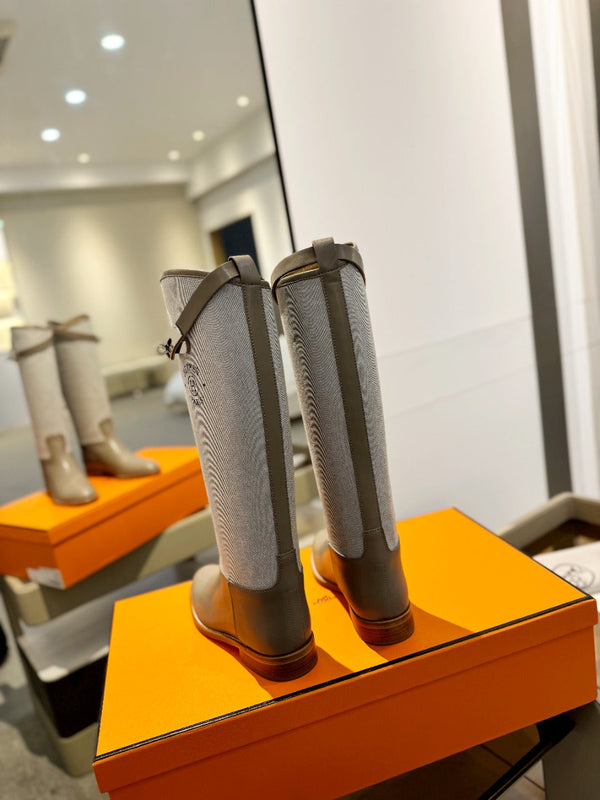 HM Jumping Boot 20mm Beige Light Brown Mix Grey White Cowhide And Tech Fabric 961655