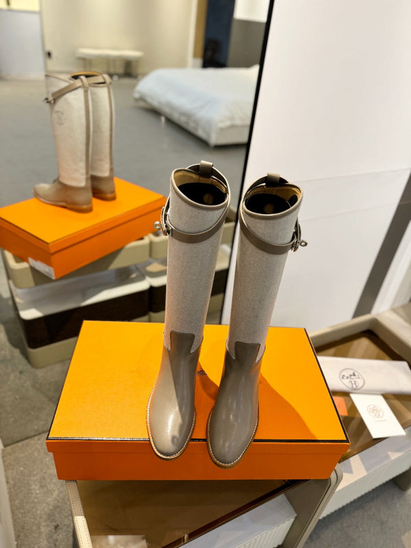 HM Jumping Boot 20mm Beige Light Brown Mix Grey White Cowhide And Tech Fabric 961655