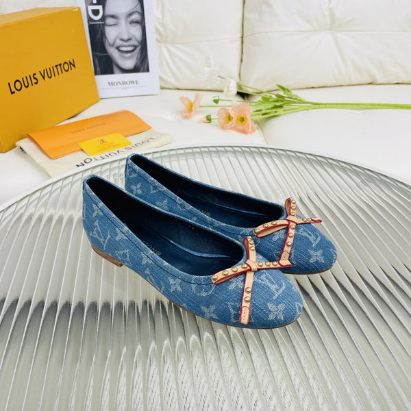 LV Nina Doll Shoes Light Blue Monogram Denim Printed Fabric