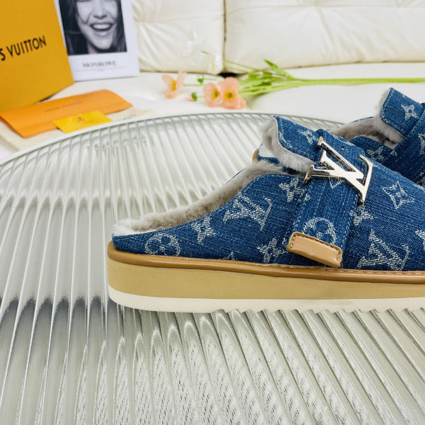 LV Mule Blue Monogram in pelle di agnello