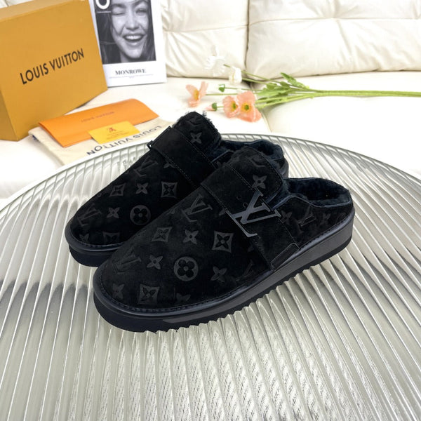 LV Mule Black Monogram Velvet Fabric