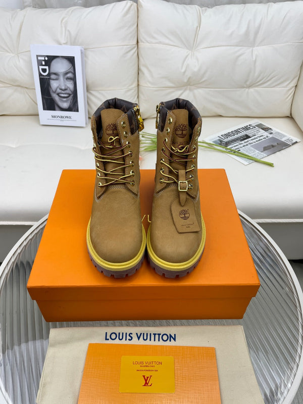 LV x Timberland Ankle Boot 50mm Brown Yellow Nubuck Leather