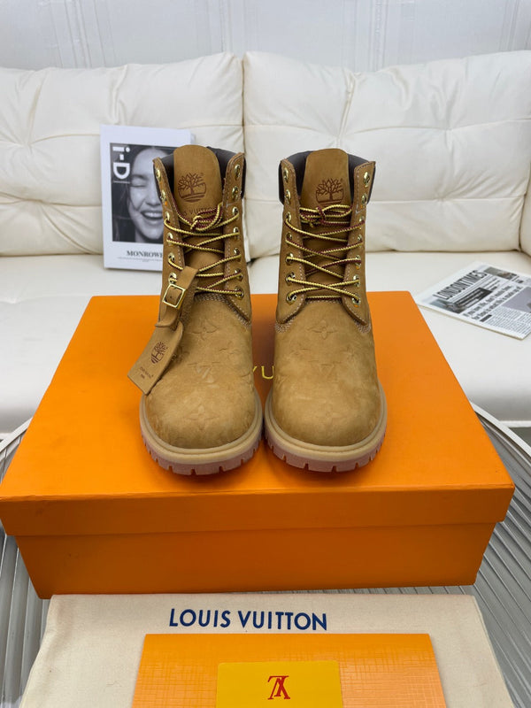 Stivaletto alla caviglia LV x Timberland 6-In 50mm in pelle nabuk monogrammata marrone giallo