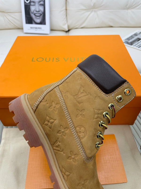 Stivaletto alla caviglia LV x Timberland 6-In 50mm in pelle nabuk monogrammata marrone giallo