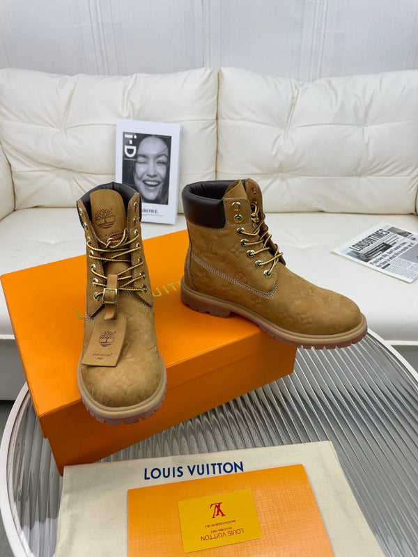 Stivaletto alla caviglia LV x Timberland 6-In 50mm in pelle nabuk monogrammata marrone giallo