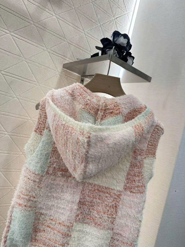 CC Sleeveless Knit Hoodie in Pink Cotton