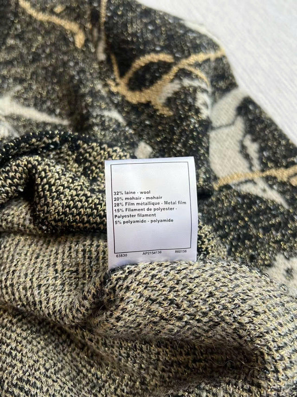 CC Sweater in Navy Blue Gold Wool and Metal Film