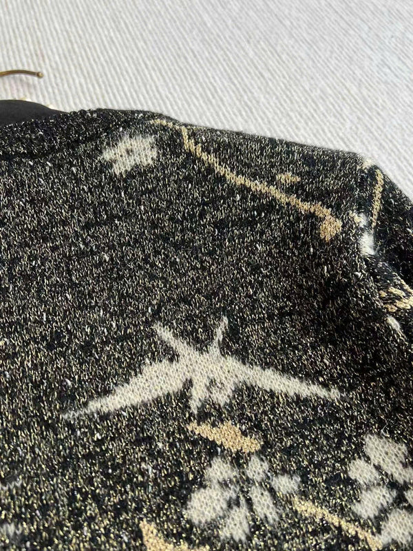 CC Sweater in Navy Blue Gold Wool and Metal Film