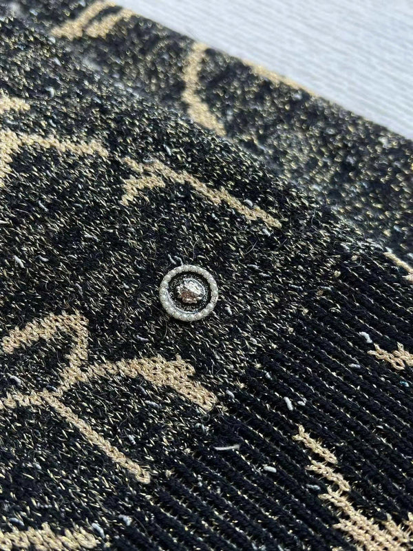 CC Sweater in Navy Blue Gold Wool and Metal Film