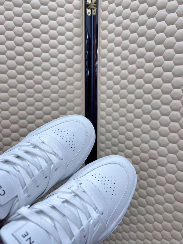 Celin Low Lace-Up Trainers in White PVC Leather