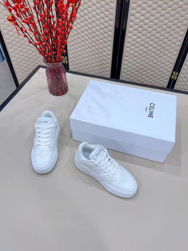 Celin Low Lace-Up Trainers in White PVC Leather