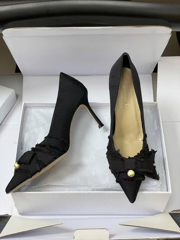 CD Adiorable Pearl Fringe 10cm Pumps in Black Silk Grosgrain