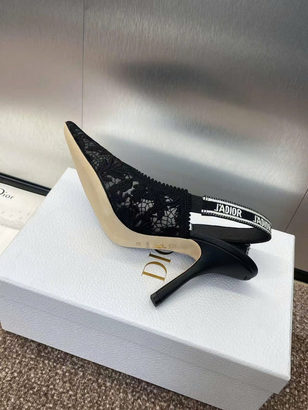 CD J'Adior Slingback Pumps 95mm Black Embroidered Mesh