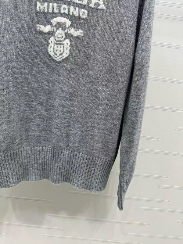 Prad Logo Crew-Neck  Sweater in Natural Wool