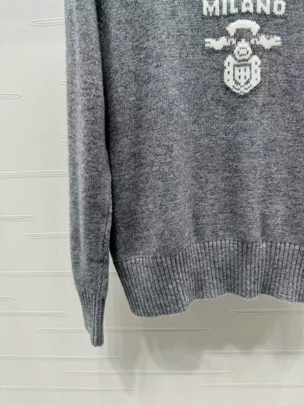 Prad Logo Crew-Neck  Sweater in Natural Wool