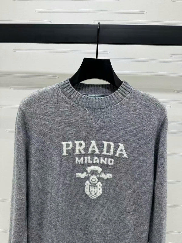 Prad Logo Crew-Neck  Sweater in Natural Wool