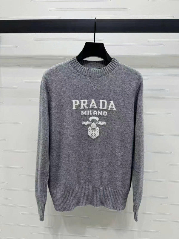 Prad Logo Crew-Neck  Sweater in Natural Wool